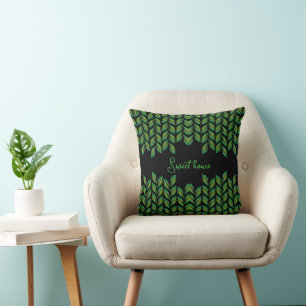 Cojín Decorativo Hojas verde neón - arte fractal, personalizado