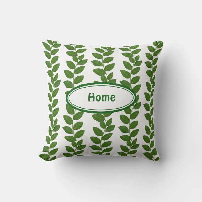 Cojín Decorativo Hojas Verdes de Planta Moderna (Anverso)
