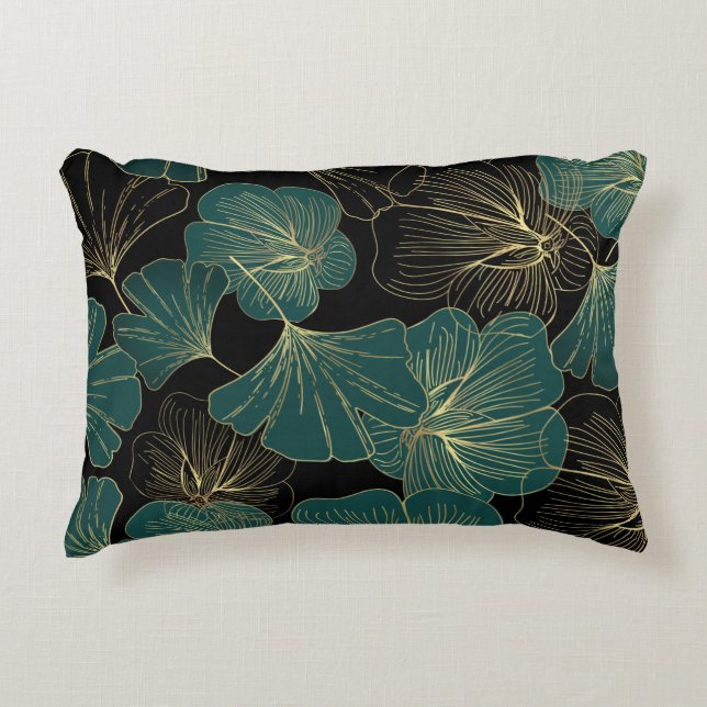 Cojín Decorativo Hojas verdes doradas (Anverso)