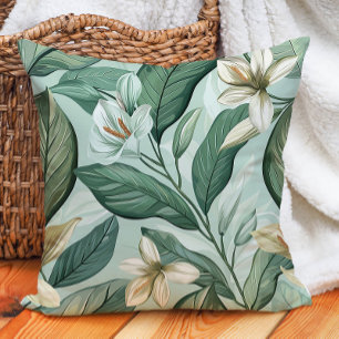 Cojín Decorativo Hojas Verdes Lirios Blancos Botánica Floral Verdor
