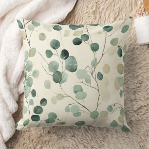 Cojín Decorativo Hojas Verdes Terrosas con Fondo de Otoño Crema