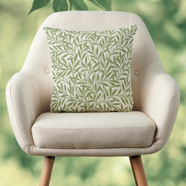 Cojín Decorativo Hojas victorianas de William Morris (Victorian Willow Leaves Pattern by William Morris Throw Pillow)