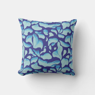 Cojín Decorativo Hojas Voladoras Patrón de Hoja Azul