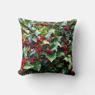 Cojín Decorativo Hojas y bayas de acebo botánica de Navidad