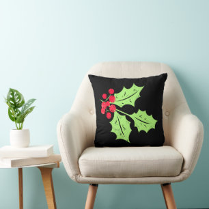Cojín Decorativo Hojas y bayas de acebo en acuarela