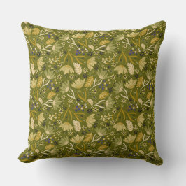 Cojín Decorativo Hojas y flores de otoño en verde oliva