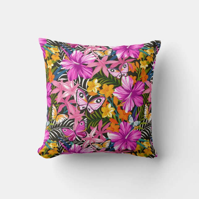 Cojín Decorativo Hojas y flores tropicales (Anverso)