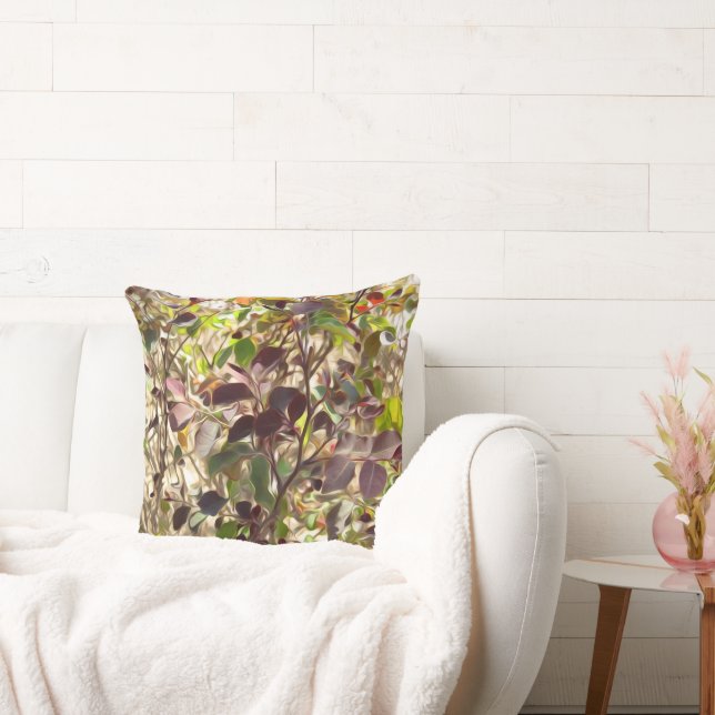 Cojín Decorativo Hojas y ramas verdes rojas pintadas (Sofá)