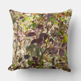 Cojín Decorativo Hojas y ramas verdes rojas pintadas