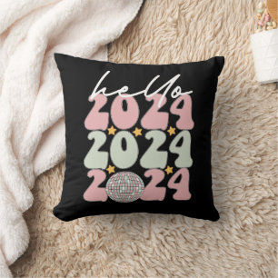 Cojín Decorativo Hola 2024 Groovy Feliz Año Nuevo Navidad
