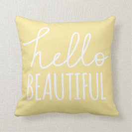 Cojín Decorativo Hola amarillo femenino caprichoso de la tipografía