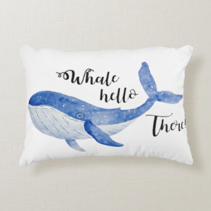 Cojín Decorativo Hola Ballena Allí Gráfico de Acuarela – Lindo