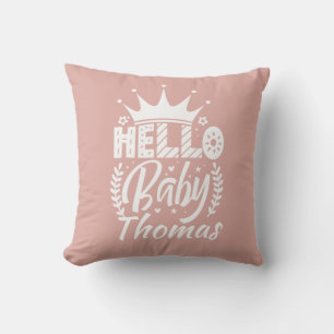 Cojín Decorativo Hola bebé con nombre de bebé de la corona Rubor Pi