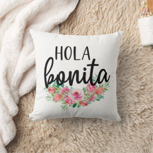 Cojín Decorativo Hola Bonita Rosas Españolas Tipografía Chic Modern