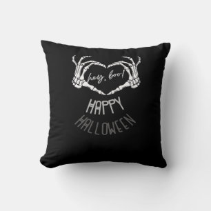 Cojín Decorativo ¡Hola, Boo! Felices Halloween Skeleton Hand Heart 