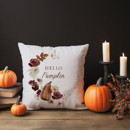Cojín Decorativo Hola calabaza y hojas de otoño