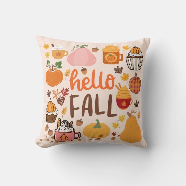 Cojín Decorativo Hola Calabazas de Otoño (Anverso)