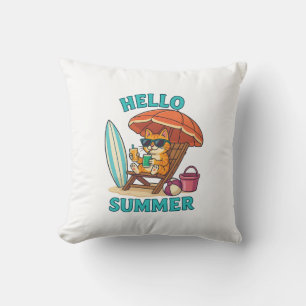 Cojín Decorativo Hola Camiseta de gato de verano - regalo de playa 