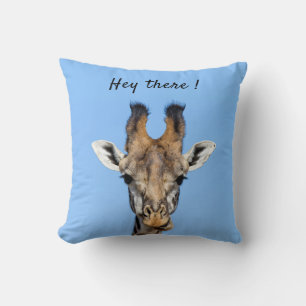Cojín Decorativo Hola, divertida foto de Giraffe con texto