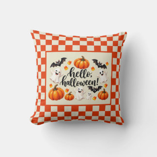 Cojín Decorativo Hola fantasmas murciélagos calabazas Halloween Cua