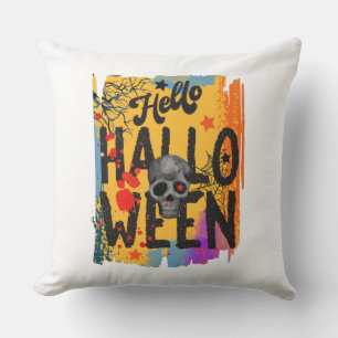 Cojín Decorativo Hola Halloween - Calavera, ramas fantasmales y web