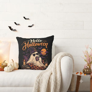 Cojín Decorativo Hola Halloween Fantasma Lindo Bebiendo Café