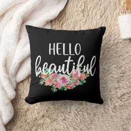 Cojín Decorativo Hola hermosos Rosas de acuarela Moda de tipografía