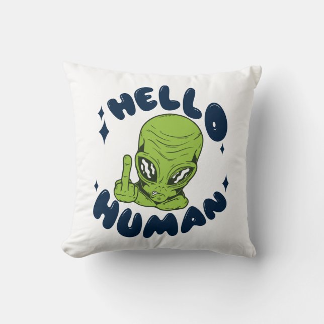 Cojín Decorativo Hola humano divertido Alien (Anverso)