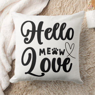 Cojín Decorativo Hola Meow Amor, Corazón de Cute Cat Paws