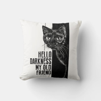 Cojín Decorativo Hola oscuridad mi viejo amigo Bosquejo de gato neg