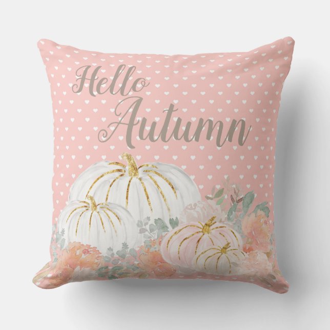 Cojín Decorativo Hola Otoño Calabaza Calabaza Polka Pillow (Anverso)