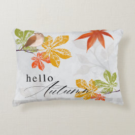 Cojín Decorativo Hola otoño con hojas de aves y caídas