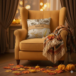 Cojín Decorativo Hola Otoño Marrón Hojas Naranjas - Estilo Granja O