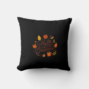 Cojín Decorativo Hola Otoño Oscuro Estético Calabaza y Hojas Thr