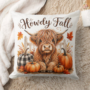 Cojín Decorativo Hola Otoño Vaca Highland Feliz Día de Acción de Gr