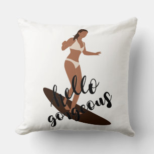 Cojín Decorativo Hola Preciosa Surfista Femenina Vector Bikini