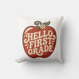 Cojín Decorativo Hola Primer Grado Manzana Retro Regreso a la escue