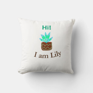 Cojín Decorativo Hola soy Lily cactus succulum añadir nombre acuare