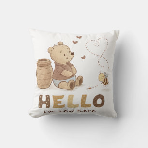 Cojín Decorativo Hola soy nuevo aquí Osito Teddy clásico lindo 