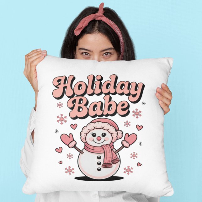 Cojín Decorativo Holiday Babe Cute Pink Snowman (Subido por el creador)