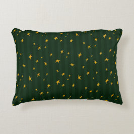 Cojín Decorativo Holiday Green Yellow Stripe Star Christmas 