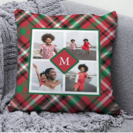 Cojín Decorativo Holiday Red Plaid Photo Collage and Monogram