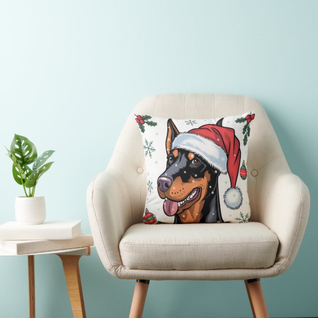 Cojín decorativo Holiday Santa Dog Doberman navida (Silla)