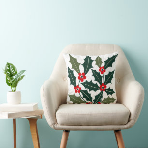 Cojín Decorativo Holly-Berry Hojas Escalonadas Moderno de Mitad de