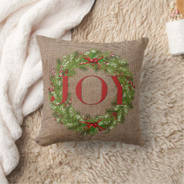 Cojín Decorativo Holly Berry Wreath JOY Nombre Burlap Navidades