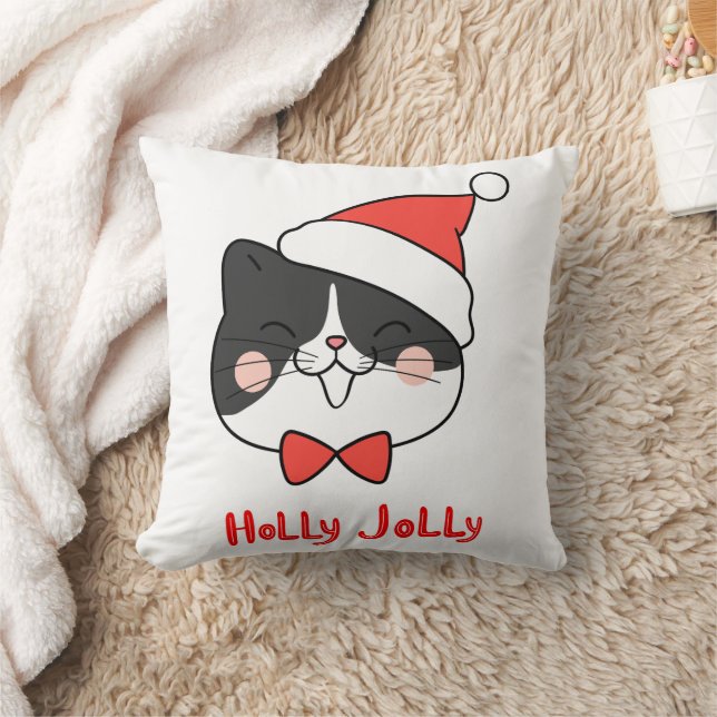 Cojín Decorativo Holly Jolly Cute Kawaii Santa Cat (Manta)