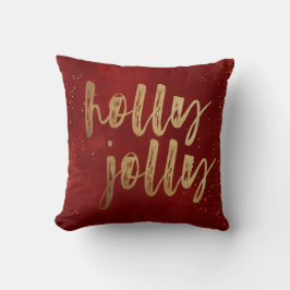 Cojín Decorativo Holly Jolly faux Relieve metalizado script vacacio