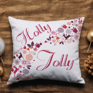 Cojín Decorativo Holly Jolly Fun Red Snow Añadir Navidades de nombr