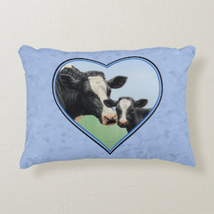 Cojín Decorativo Holstein Cow y Corte Calf Blue Heart