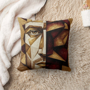 Cojín Decorativo Hombre Cubista Burgundy Gold - Abstracto Texturiza